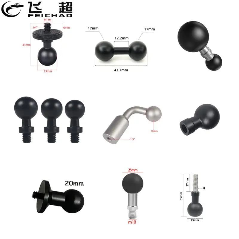 Adattatore a vite 1/4 "/ M6/ M8/ M10 per Gopro /Insta360 /DJI OSMO 360 Action Camera Supporto GPS per telefono 13mm-25mm Supporto a testa sferica