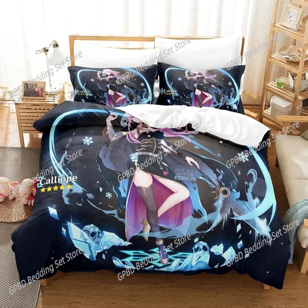 Stampa 3d Anime Kawaii Girl Mori Calliope Comoda copripiumino Federa Set biancheria da letto Decorazione camera da letto per bambini Tessili per la casa