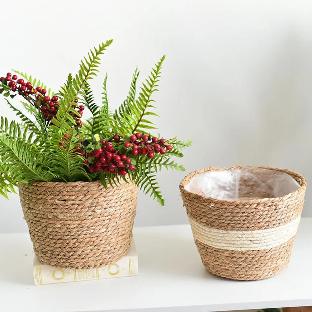 Cesto di Fiori Intrecciato a Mano in Paglia, 1 Pezzo, per Piante da Interno, Decorazione Casa, Regalo di Nozze, Contenitore per Frutta Secca, Decorazione Natalizia