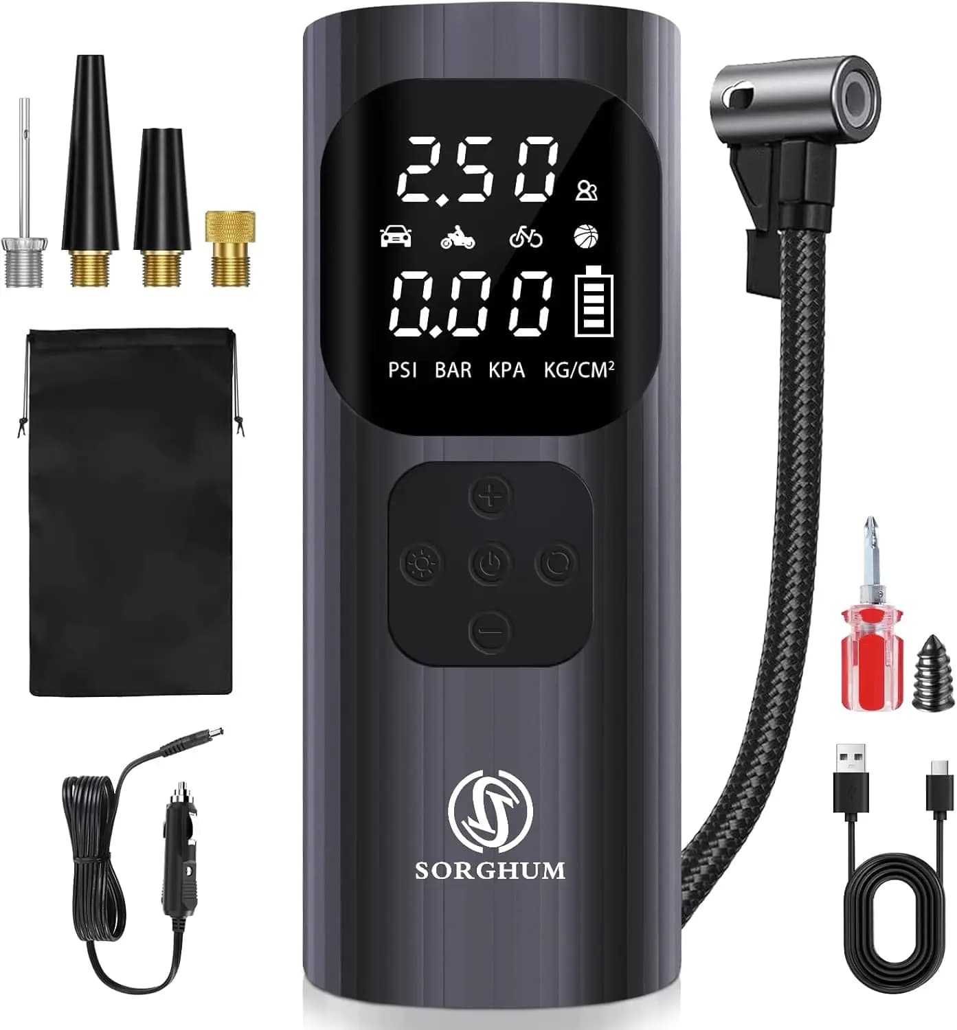 Gonfiatore portatile per pneumatici Pompa ad aria senza fili da 150 PSI con manometro digitale, 6000 mAh per auto, biciclette, palline