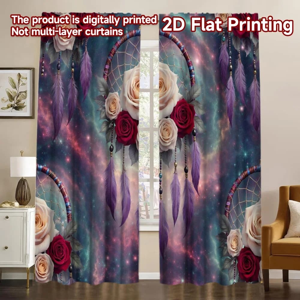 2D FLAT PRINTING 2pcs Curtains (Without Rod) Roses and Dreamcatcher Sky Popular Curtain Polyester Curtains Easter Bunny_Bunnies