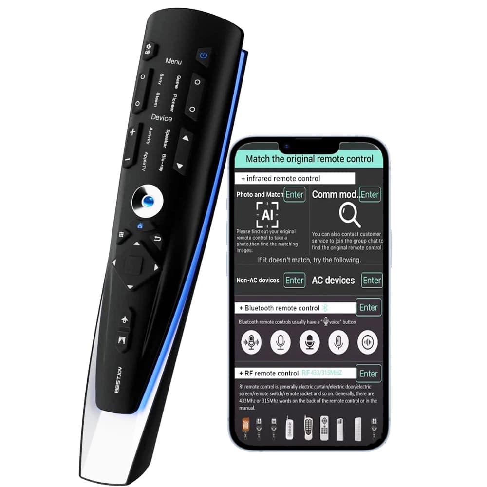 BESTJOY SR001 telecomando universale con App e Display OLED e chiave Macro, supporto remoto tutto in uno dispositivo Bluetooth e IR e RF