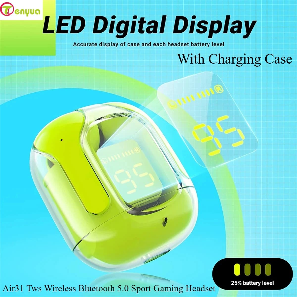 Air31 Tws Earpuds Wireless Bluetooth 5.0 Sports Gaming Headphones Noise reduction Headphones with LED Displays