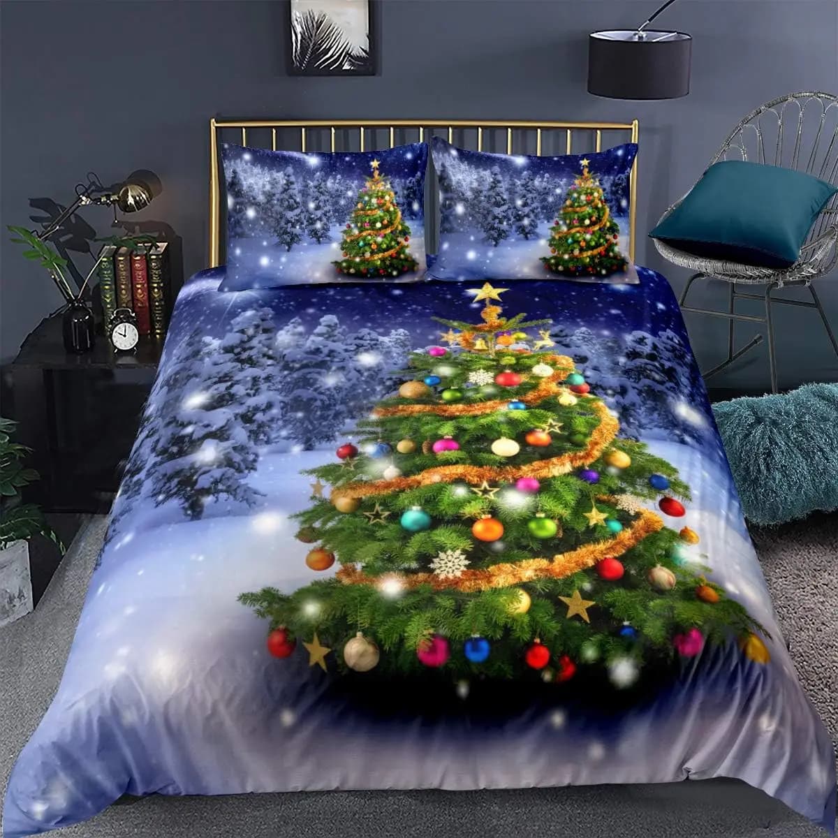 Copripiumino per albero di Natale Babbo Natale Decorazioni per scene notturne di Natale Copripiumino per adolescenti di famiglia Decorazioni a tema di buon Natale