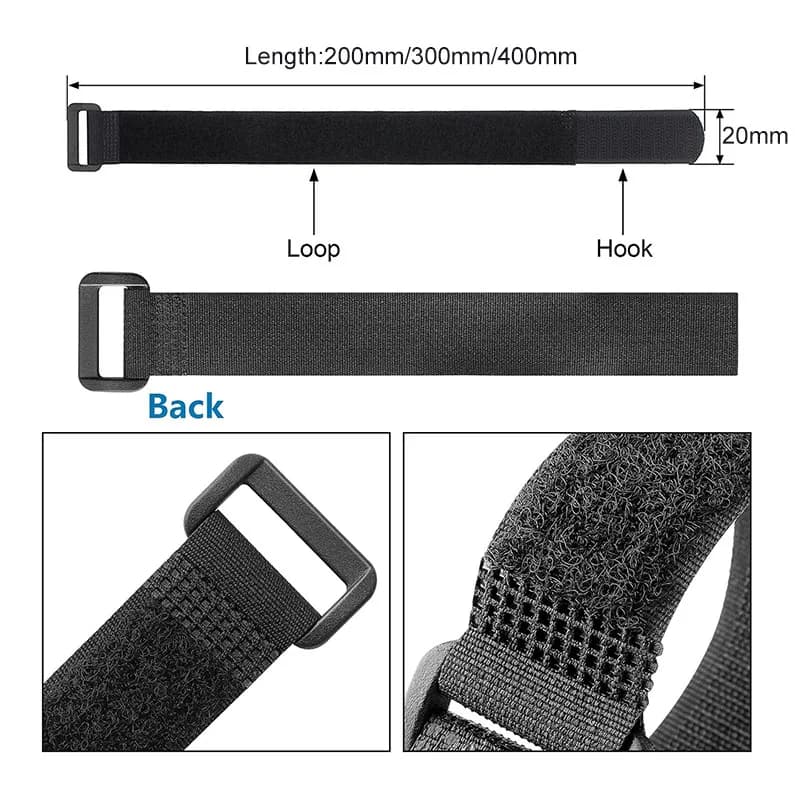 10/5 pz gancio e anello di fissaggio riutilizzabile cinghia di fissaggio del cavo in Nylon, fascette funzionali durevoli larghezza 20mm lunghezza 200mm/300mm/400mm
