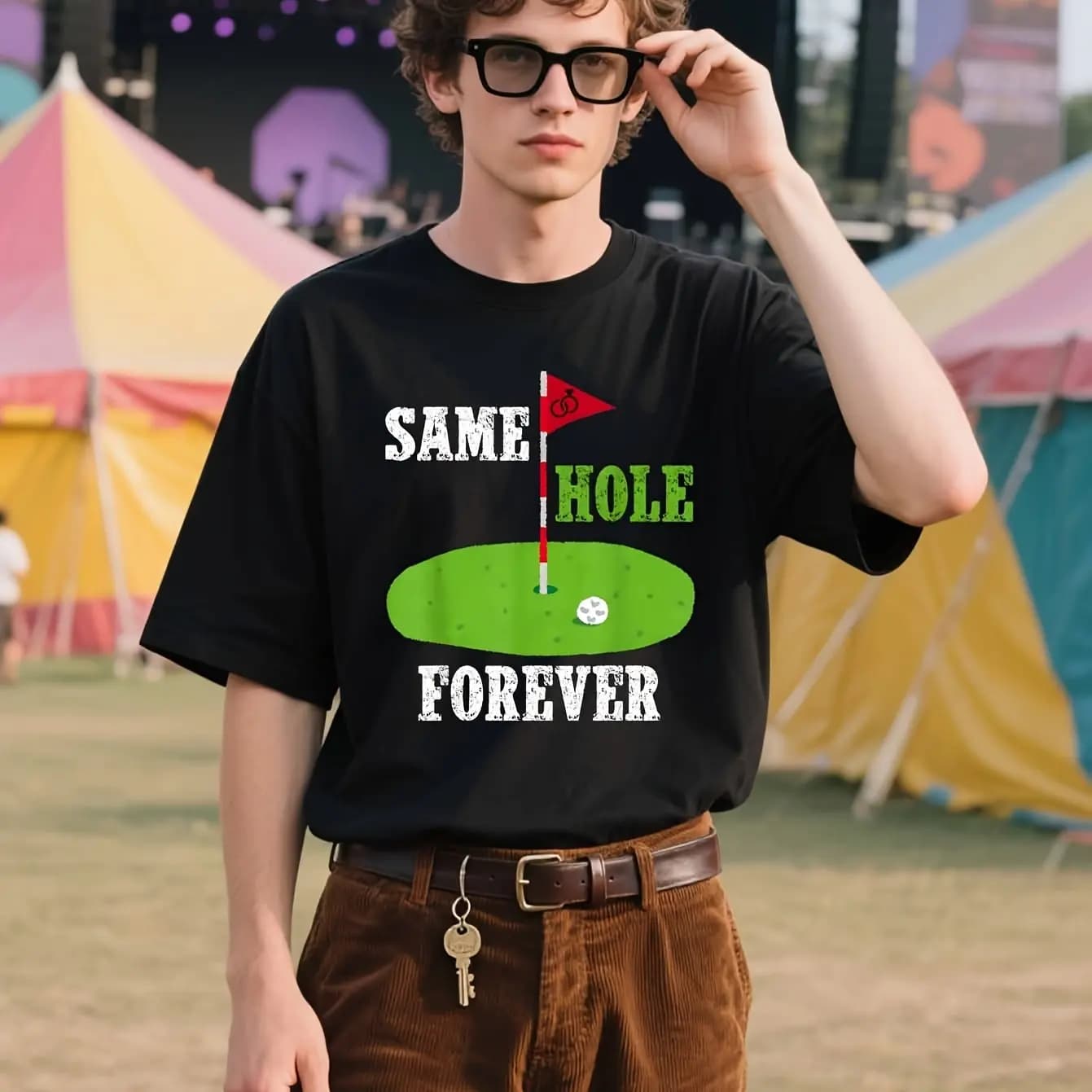 Divertente maglietta da golf per addio al single o matrimonio - T-shirt unisex estiva in cotone traspirante e comoda con stampa 'Same Hole Forever'