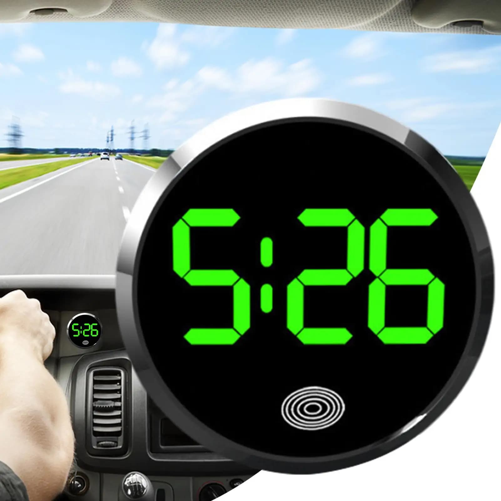 Mini Digital Car Watch Digital Car Watch Round LED Luminous Display Automobile Travel Clock Long Travel