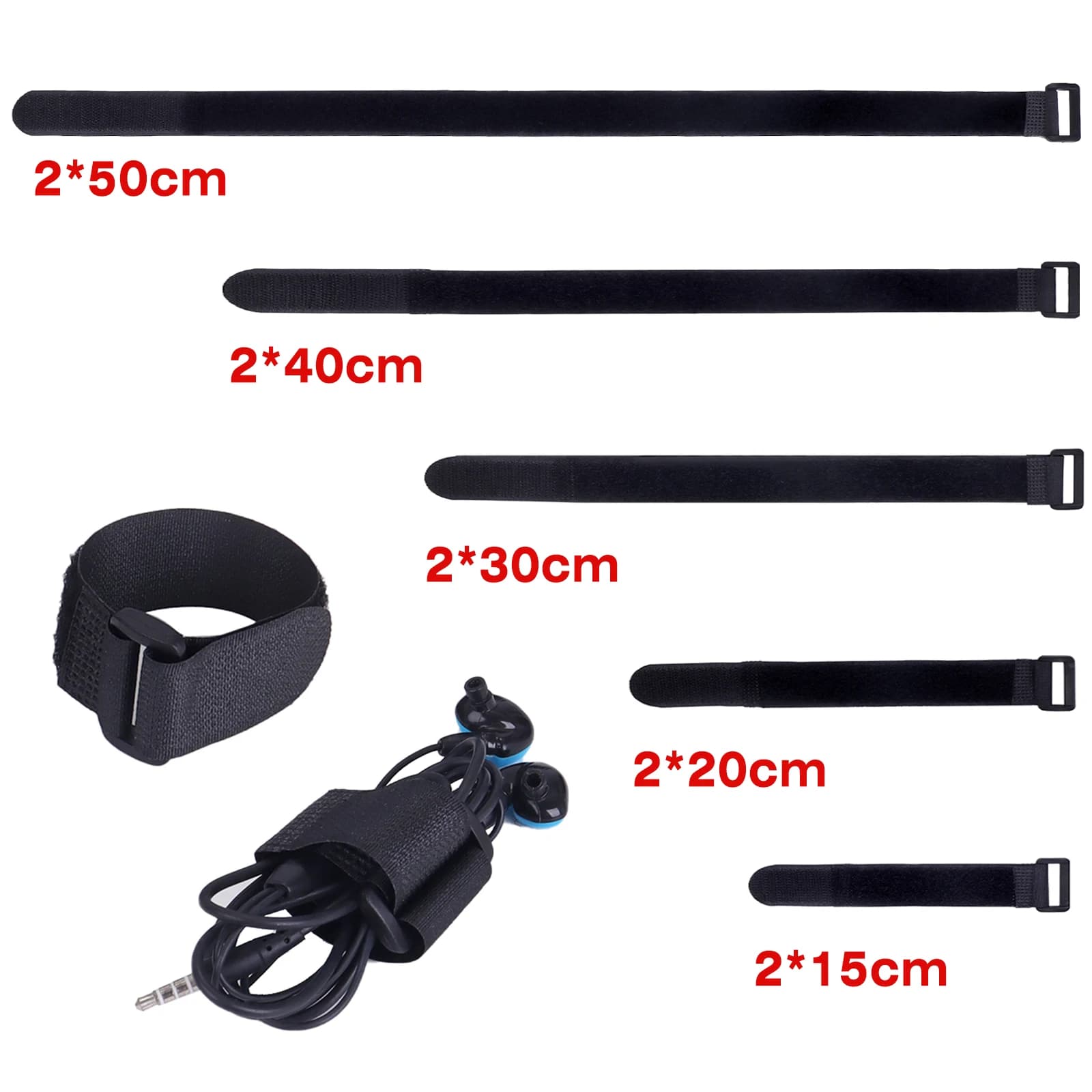 10Pcs/Lot 15-50cm Reusable Hook Loop Nylon Straps Reverse Colored Fastening Tape Wrap Bundle Fixed Ties Self Adhesive Cable Ties
