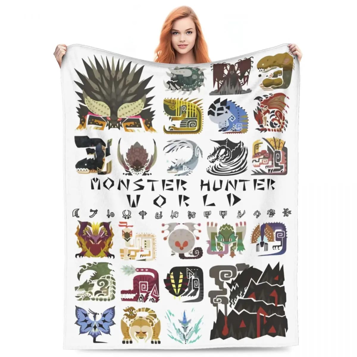 Game Monster Hunter Coperte in flanella Coperta calda e morbida per cartoni animati per copriletto con stampa copridivano per divano letto da campeggio all'aperto