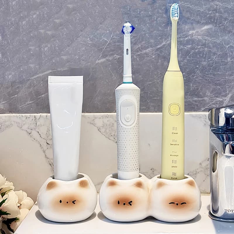 Ceramic toothbrush holder Siamese cat electric toothbrush holders positioning toothpaste Home bathroom decoration