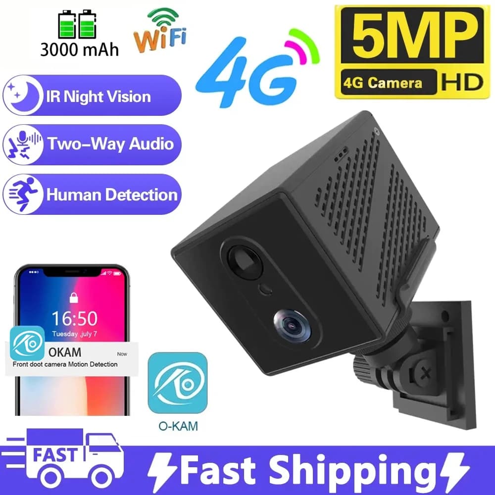 Mini telecamera da 64 GB 4G SIM Card 5MP 3000mAh Batteria Wireless Wifi Visione notturna Rilevazione di movimento CCTV Telecamera IP vocale bidirezionale