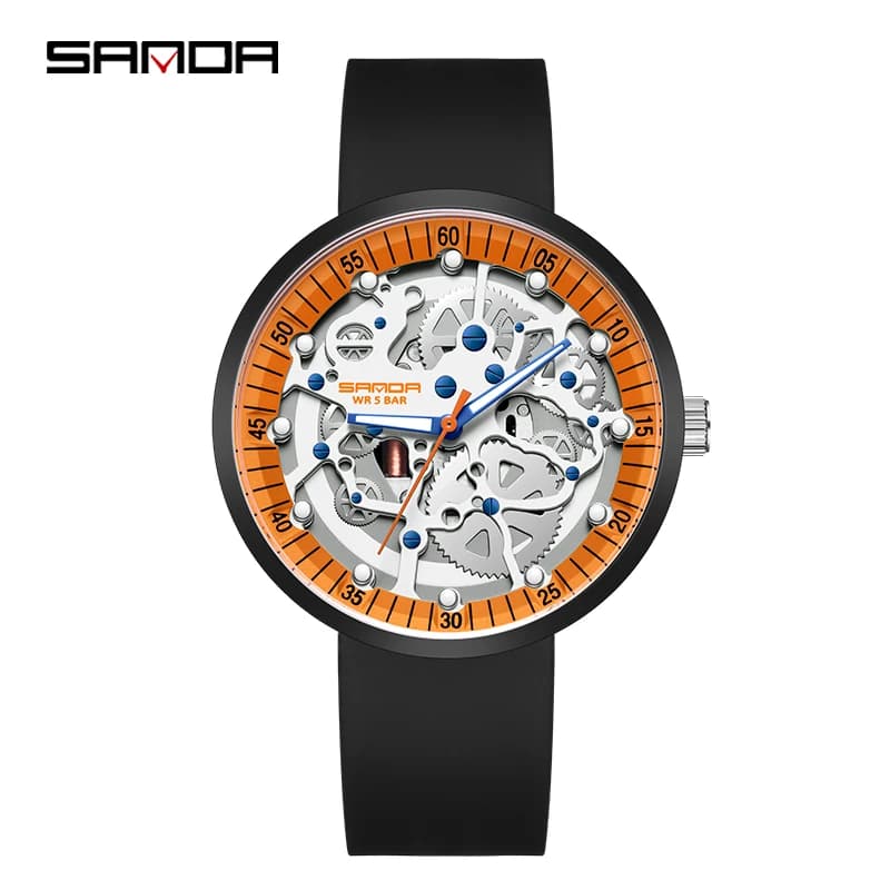 Fashion Sanda Top Brand Luxury Sport orologio al quarzo da uomo cinturino in Silicone Cool Hollow removibile 50 metri orologi wraphy impermeabili