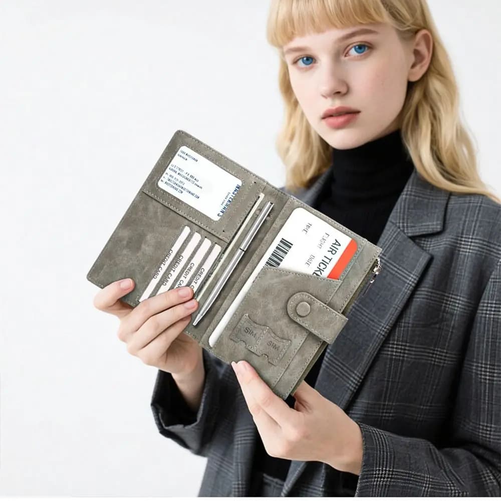Portadocumenti RFID Antifurto in PU, Custodia per Passaporto, Clip per Passaporto, Porta Biglietti, Porta Carte, Portafoglio da Viaggio, Accessori da Viaggio