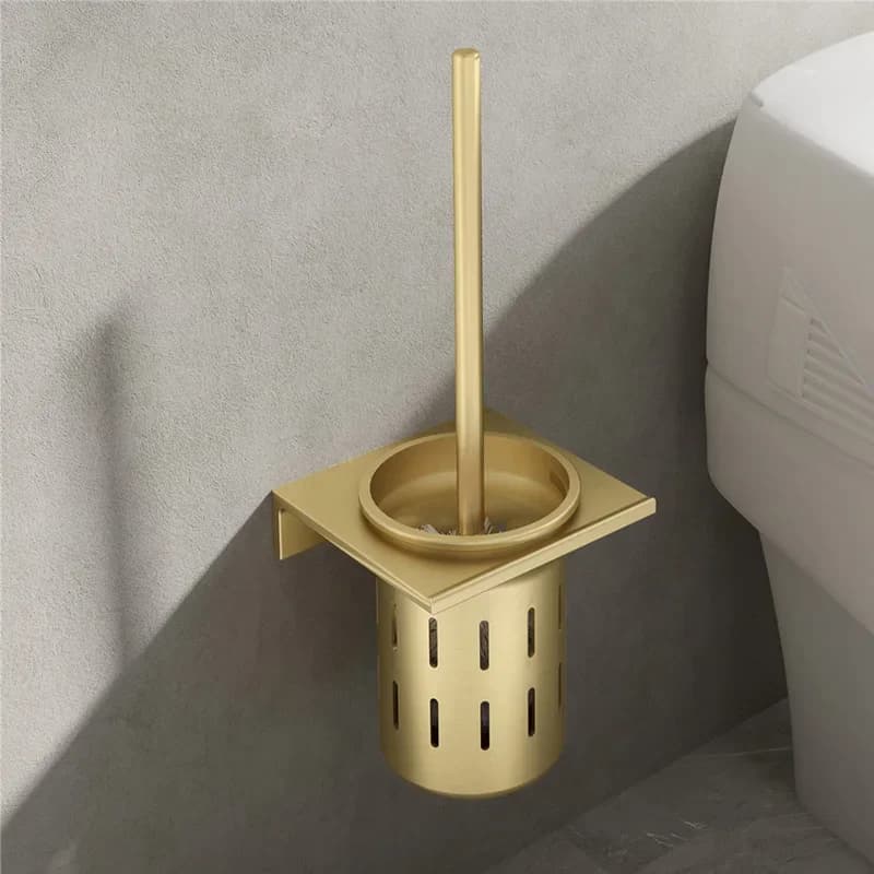 Set scopino per WC senza perforazione, spazzola per pulizia porta scopino per WC in alluminio spazzolato oro spazzolato per bagno