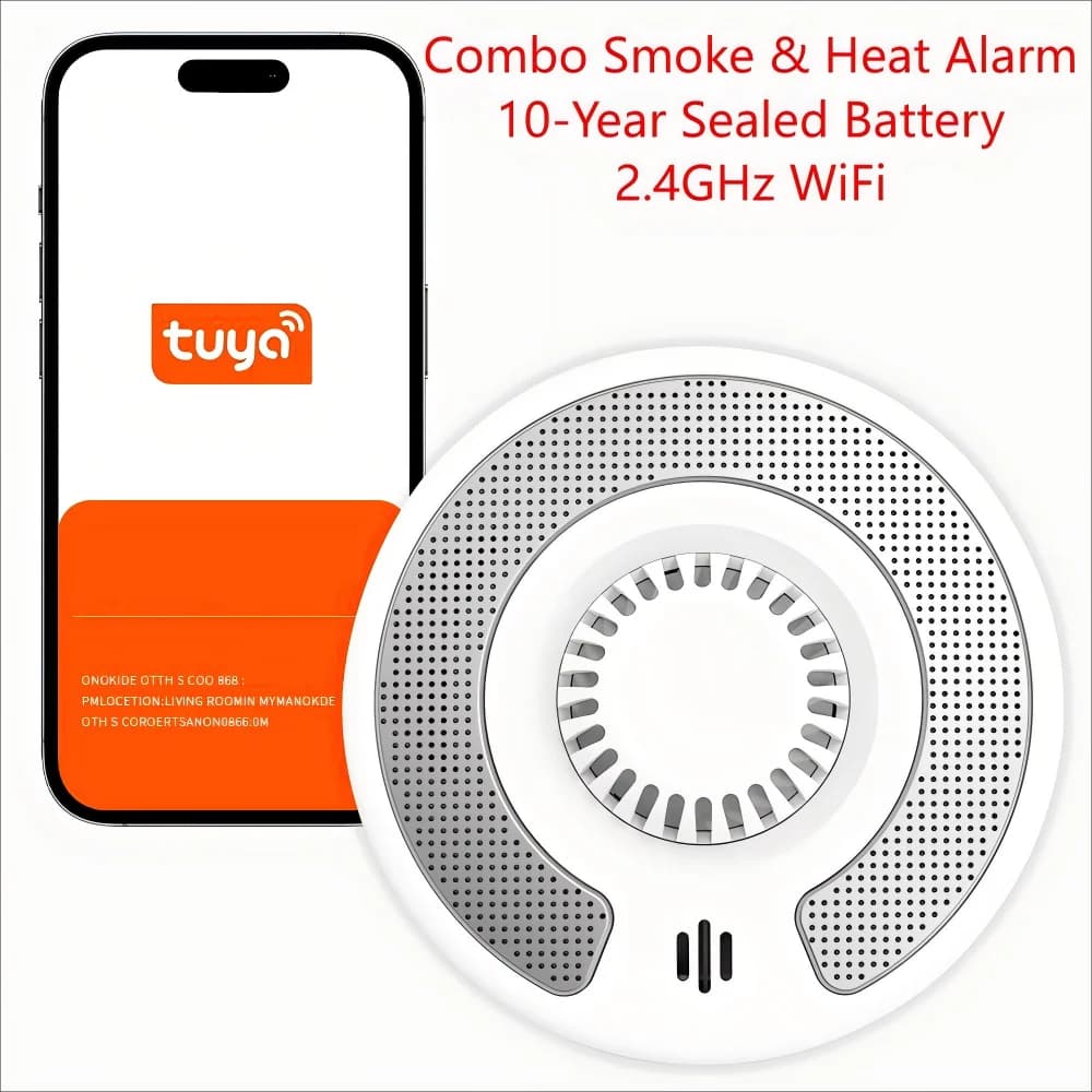 Rilevatore combinato di fumo e calore con controllo app Tuya/2,4 GHz, allarme antincendio a doppio sensore 2 in 1 con batteria sigillata da 10 anni, CE, VSH03W