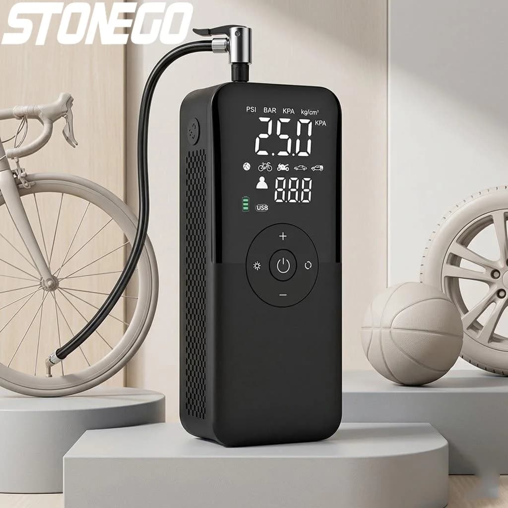 Compressore d'Aria Digitale Ricaricabile Portatile Senza Fili per Auto, Moto, Biciclette, Palloni e Attrezzature Sportive
