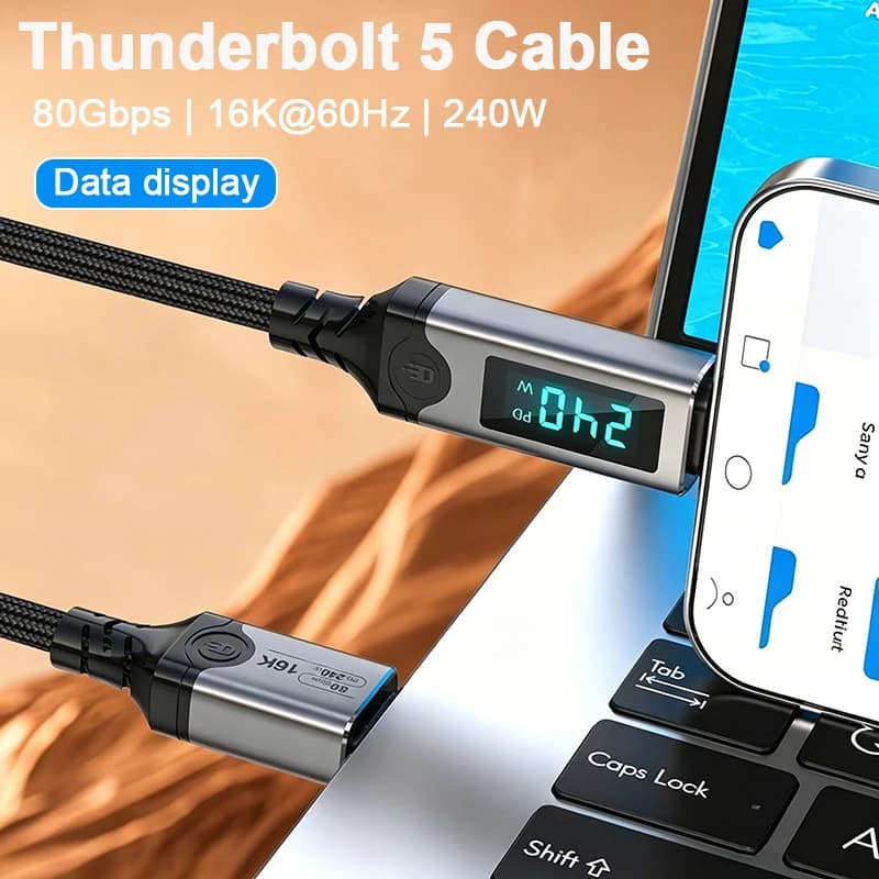 Cavo USB Type C Thunderbolt 5 PD240W per ricarica rapida, trasferimento dati a 80 Gbps, supporto video 16K/8K, cavo USB C a C per casa e ufficio