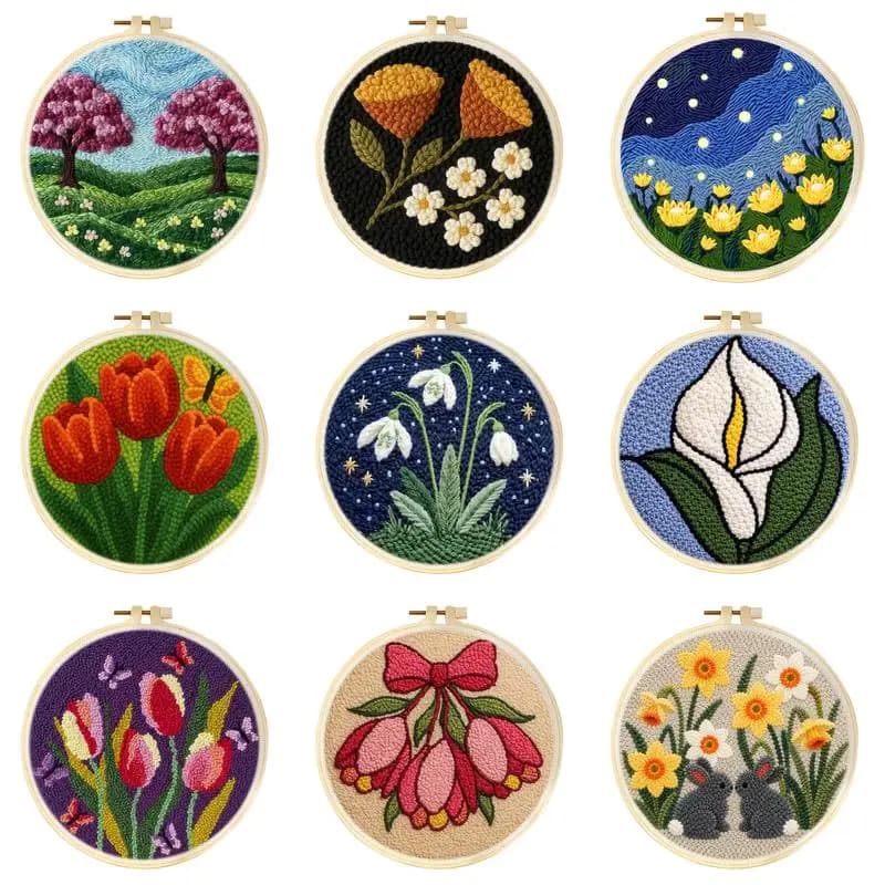 Funny Punch Needle Embroidery Starter Kits For Beginner Flower Pattern DIY Kit Handicrafts Yarns and Sewing Craft Set Supplies