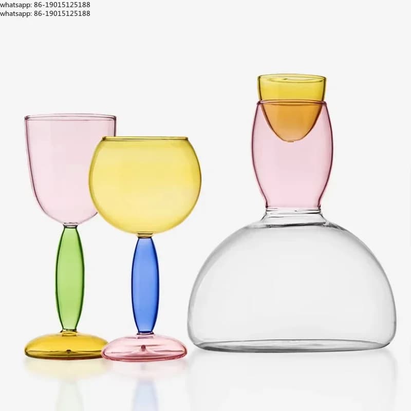 Bicchieri in vetro colorato fatti a mano, calici da champagne creativi, bicchieri da vino rosso Bordeaux e Borgogna a contrasto, decanter