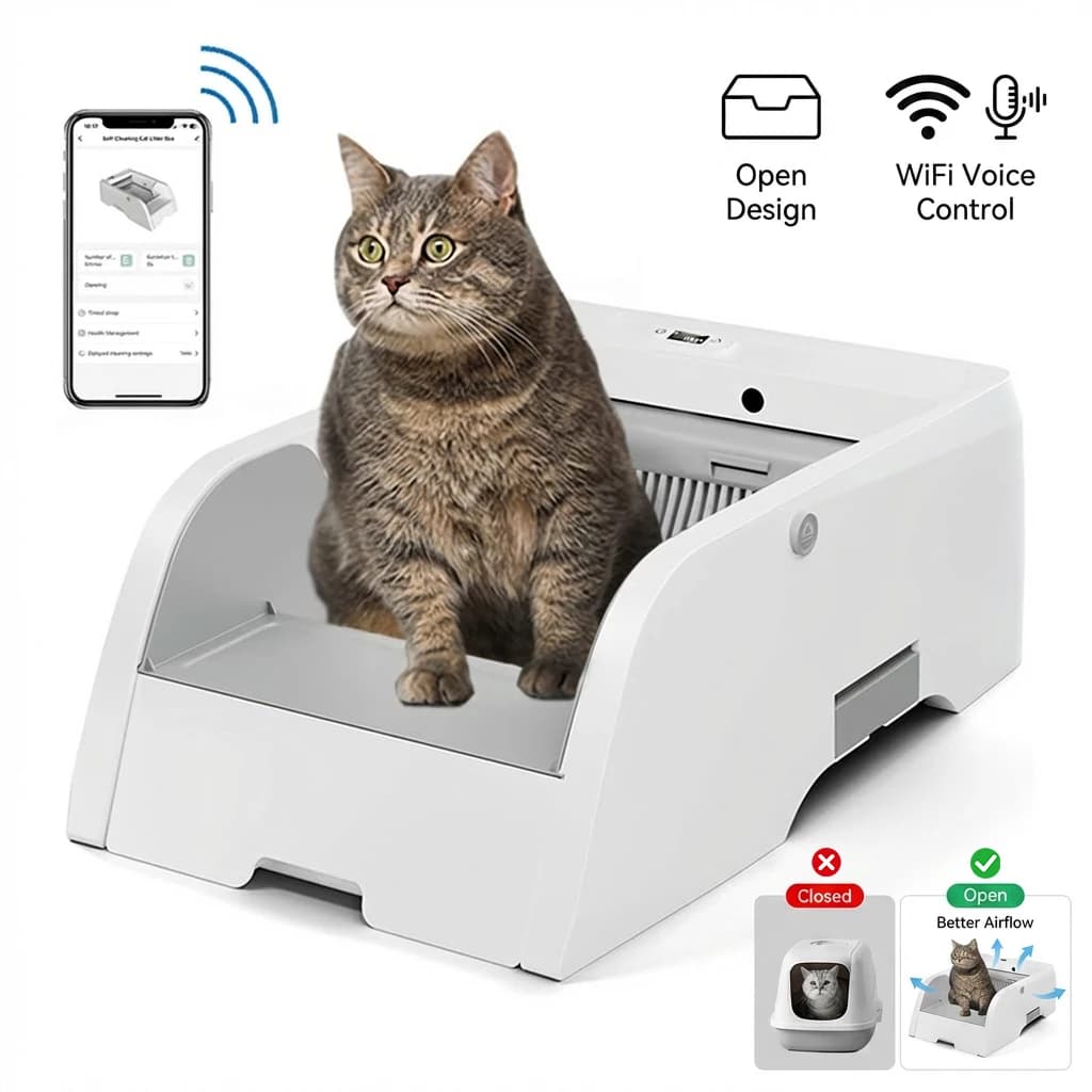 Upgraded Automatic Cat Litter Box Open Cat Toilet With Wifi Self Cleaning Litter Box Voice Call App Control For Multiple Cats
