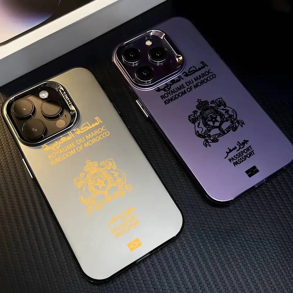 Marocco Passaporto Logo Cassa Del Telefono Per IPhone 17 16 15 14 13 12 11 Pro Max Air Multicolor Opaco Metallico Aurora Funda
