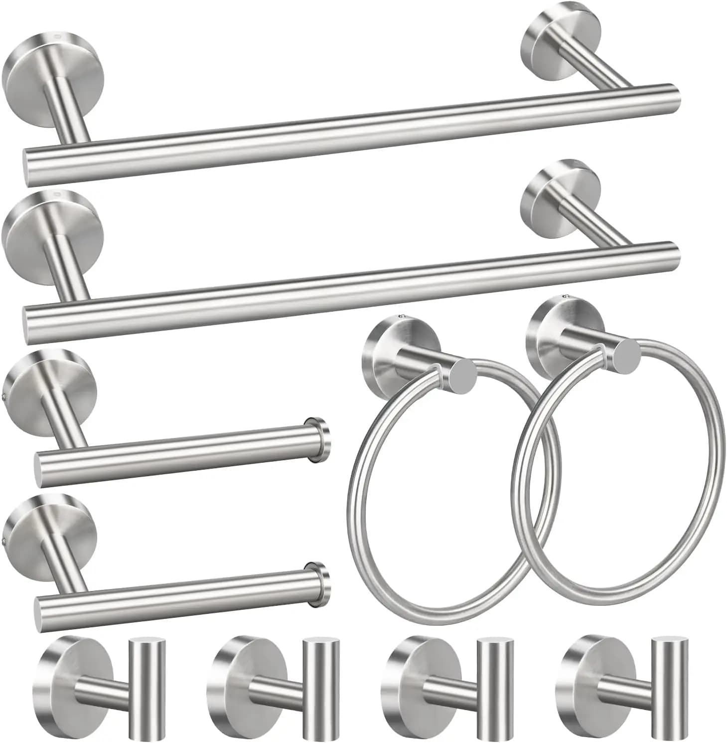 Set di accessori per il bagno da 10 pezzi, inclusi portasciugamani da 16 pollici, porta carta igienica, anelli porta asciugamani, ganci per accappatoi e asciugamani.