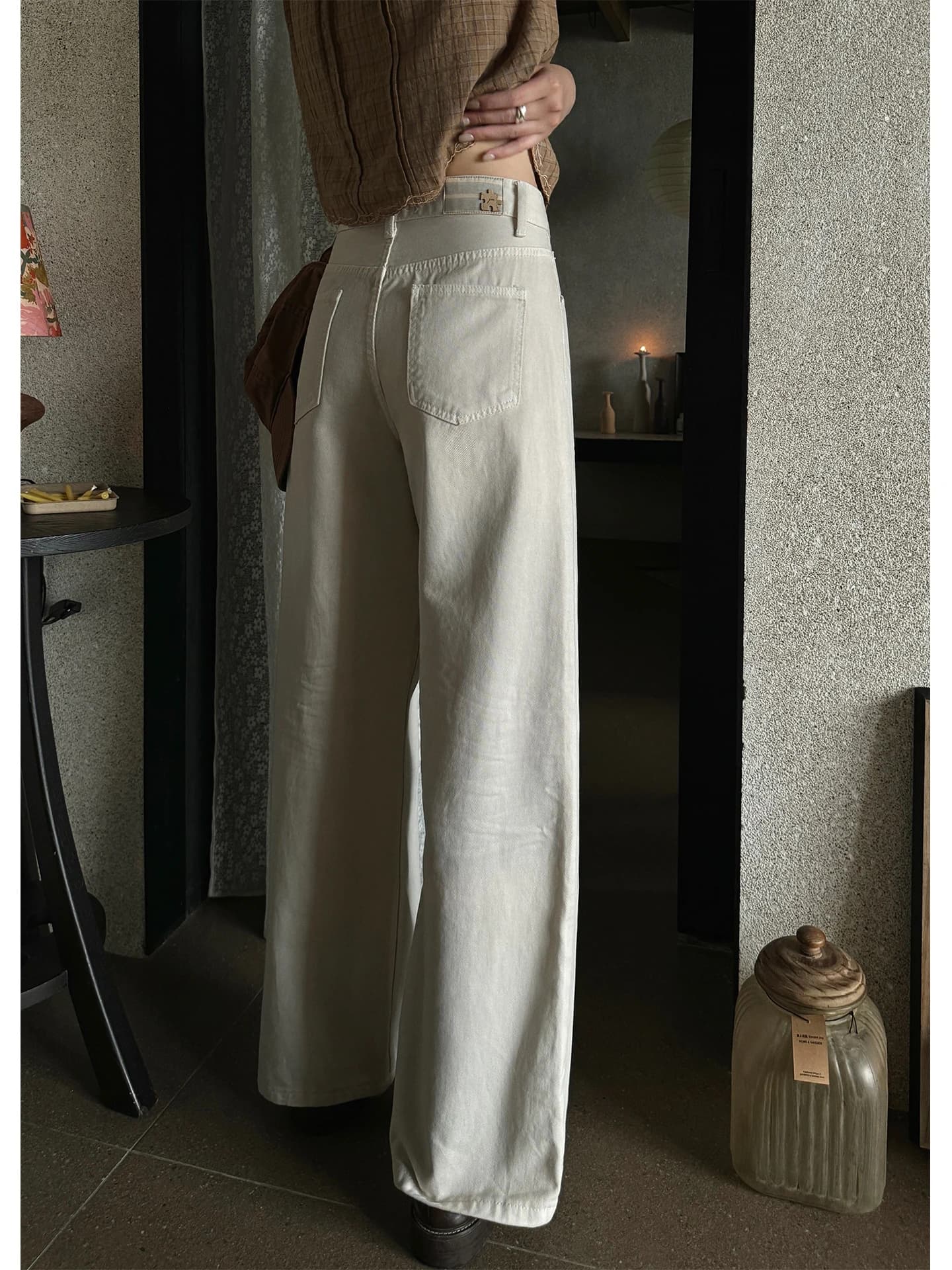JMWOMEN Jeans in Denim Blu a Vita Alta e Gamba Dritta, Pantaloni Estivi da Donna con Design Plissettato a Gamba Larga, in Misto Cotone con Chiusura a Cerniera