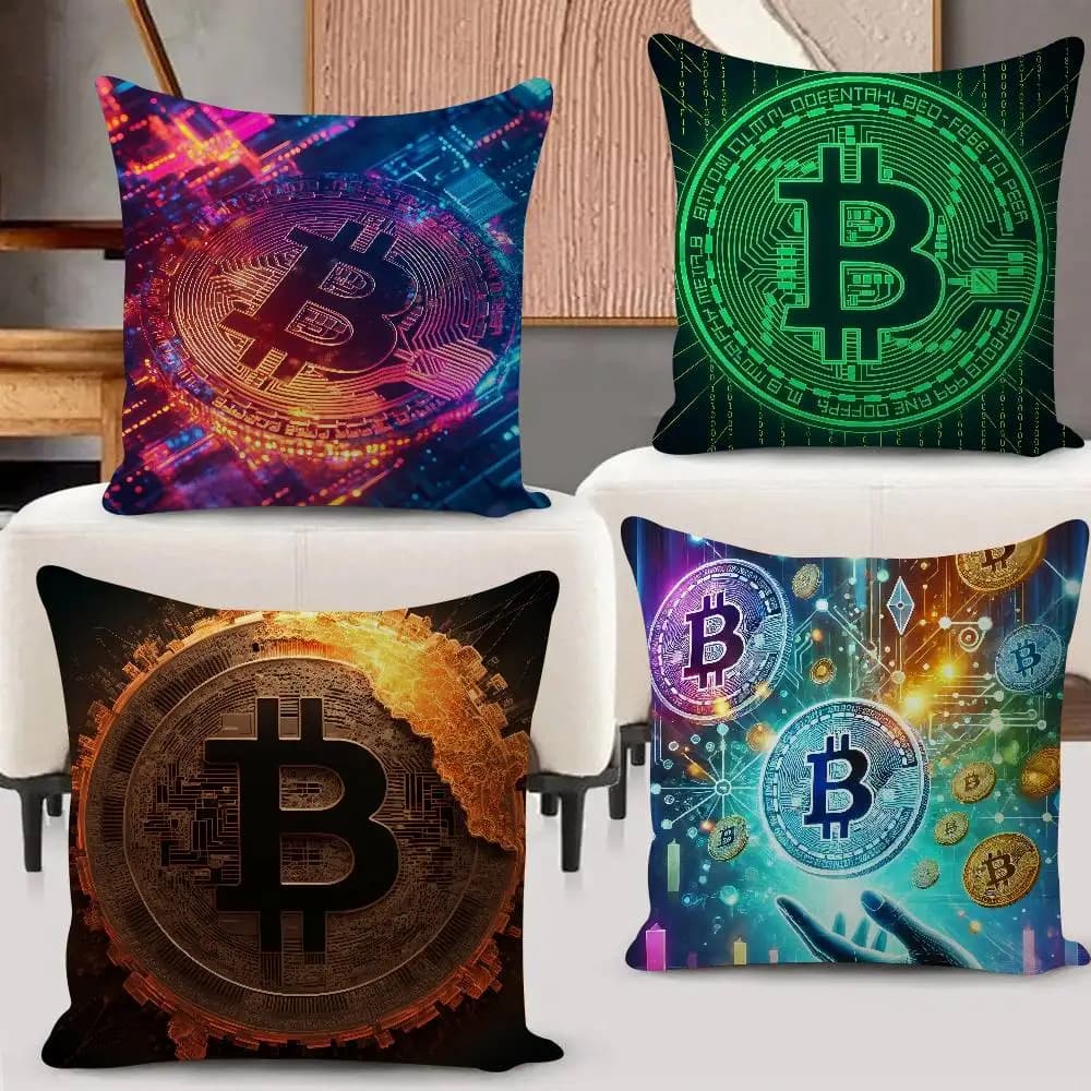 Federa per cuscino personalizzata Bitcoin Crypto Cryptocurrency Btc, decorazione per camera da letto, feste per bambini, compleanno, bambini