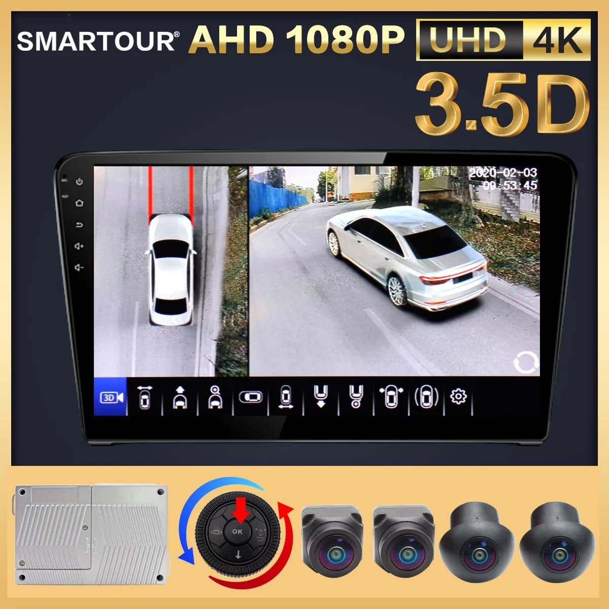 SMARTOUR HD 4K UHD 3.5D 360 Gradi Bird View Sistema Panorama Telecamere Parcheggio Auto Surround View Videoregistratore DVR Monitor UHD