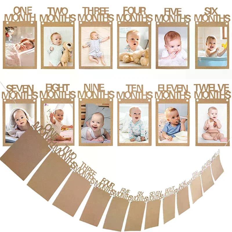 Banner Baby One Year Birthday Picture Photo New Born Birthday 12 Months Photo Frame Clip Wedding Anniversary Party Decor