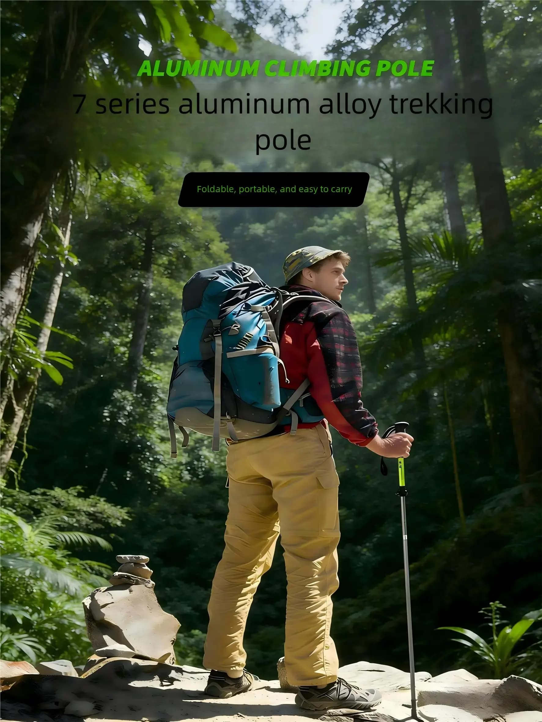 Bastoncini da trekking ultraleggeri e pieghevoli con funzione di assorbimento degli urti - perfetti per campeggio, escursionismo, backpacking e trekking.