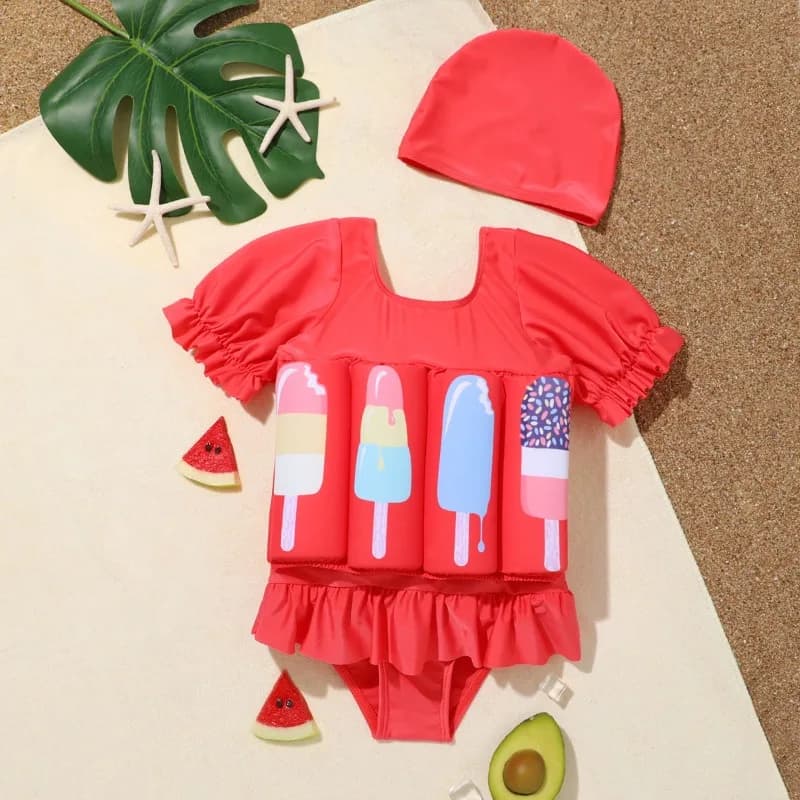 Cute princess swimsuit for young schoolgirls girls, adorable swimsuit with full skirt for small children for the beach and the pool of girls