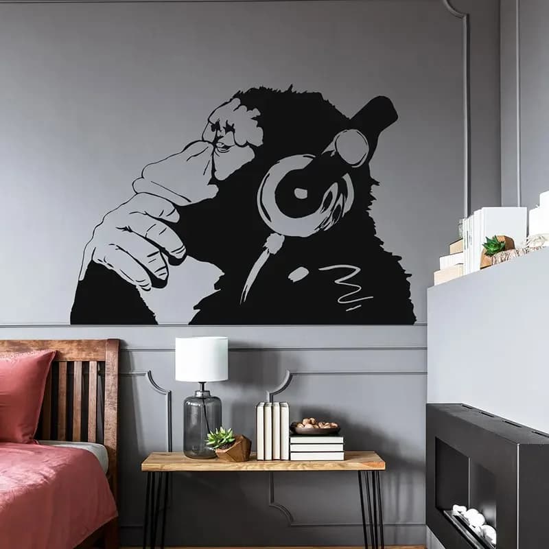 Pensare Scimmia Banksy Adesivo da parete Musica DJ Suono Rap Rock Jazz Pop Musicista Wall Art Decalcomania del vinile Decorazione della stanza Murale A838