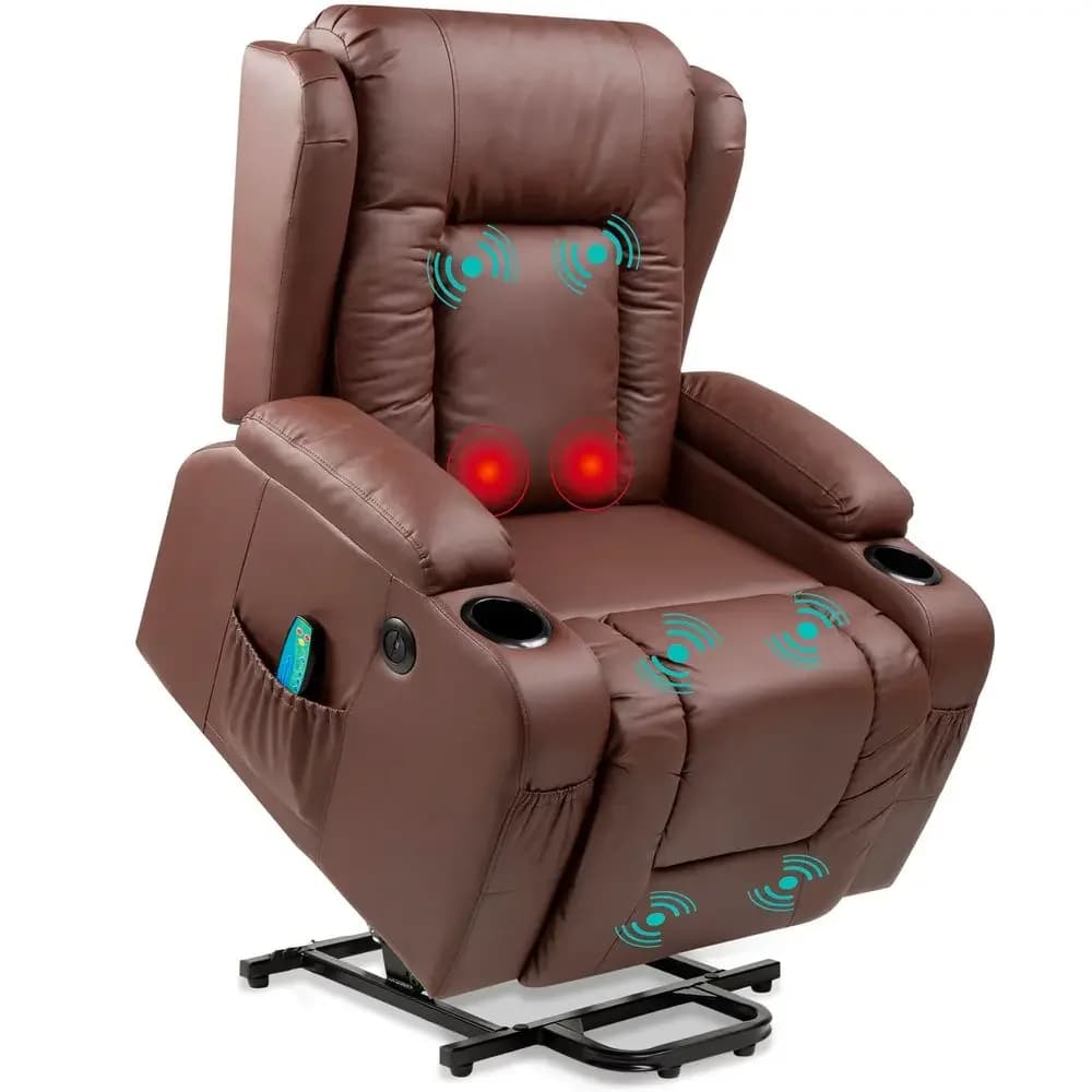 Poltrona Elettrica Reclinabile in Pelle PU, Poltrona Massaggiante, Arredo Regolabile per Schiena e Gambe con 3 Posizioni, Porta USB, Riscaldamento