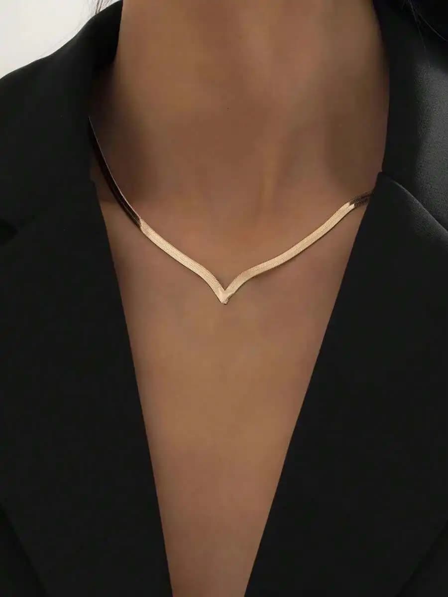 1pc minimalist chic V-shaped blade chain stainless steel necklace for women, stylish fashion essential