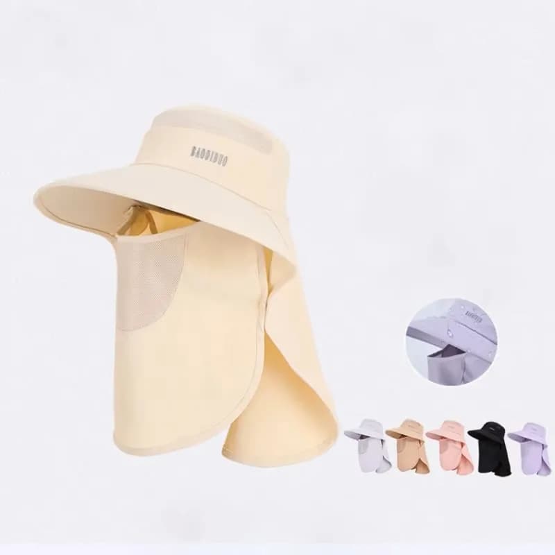 Detachable Neck & Face Cover Sun Cap, Lightweight Quick Dry Anti-UV Wide Brim Ladies Travel Cycling Hat