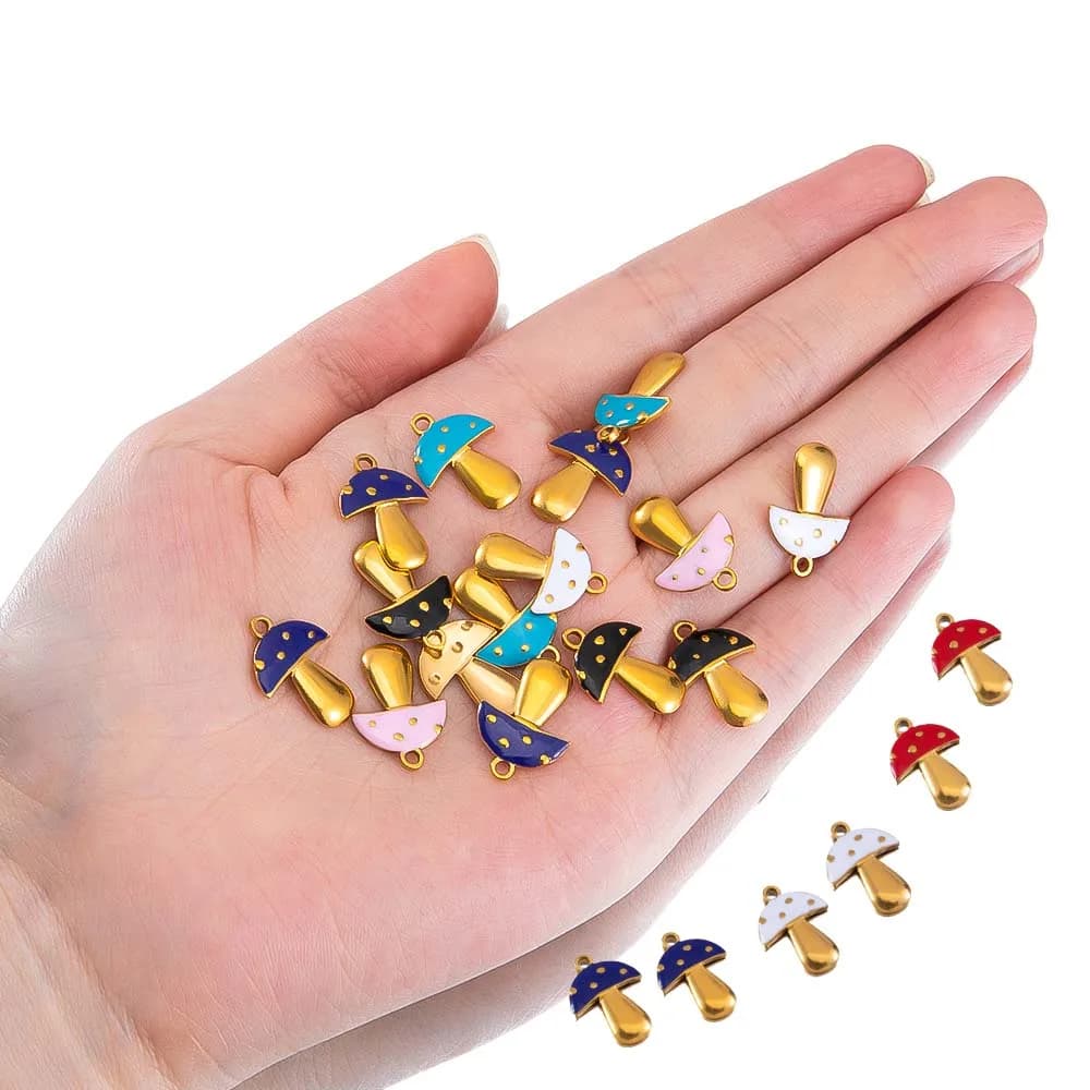 2 pezzi di ciondoli a forma di fungo in acciaio inossidabile, bracciale, collana, connettori pendenti color oro per accessori per la creazione di gioielli di alta qualità