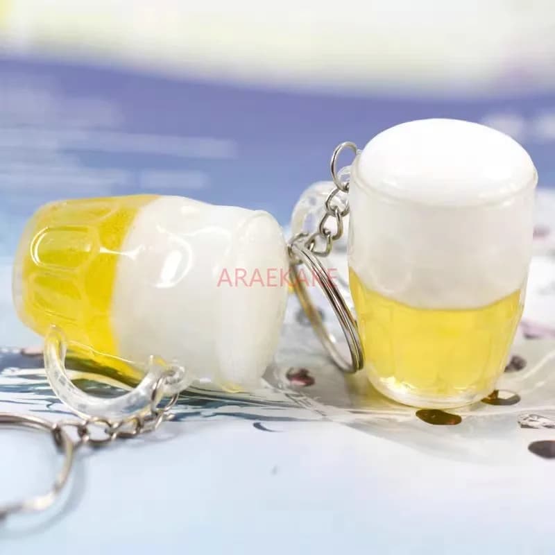 1 portachiavi con cibo simulato, ciondolo con simulazione di birra, regalo per tazza di birra, regalo per viaggi in hotel