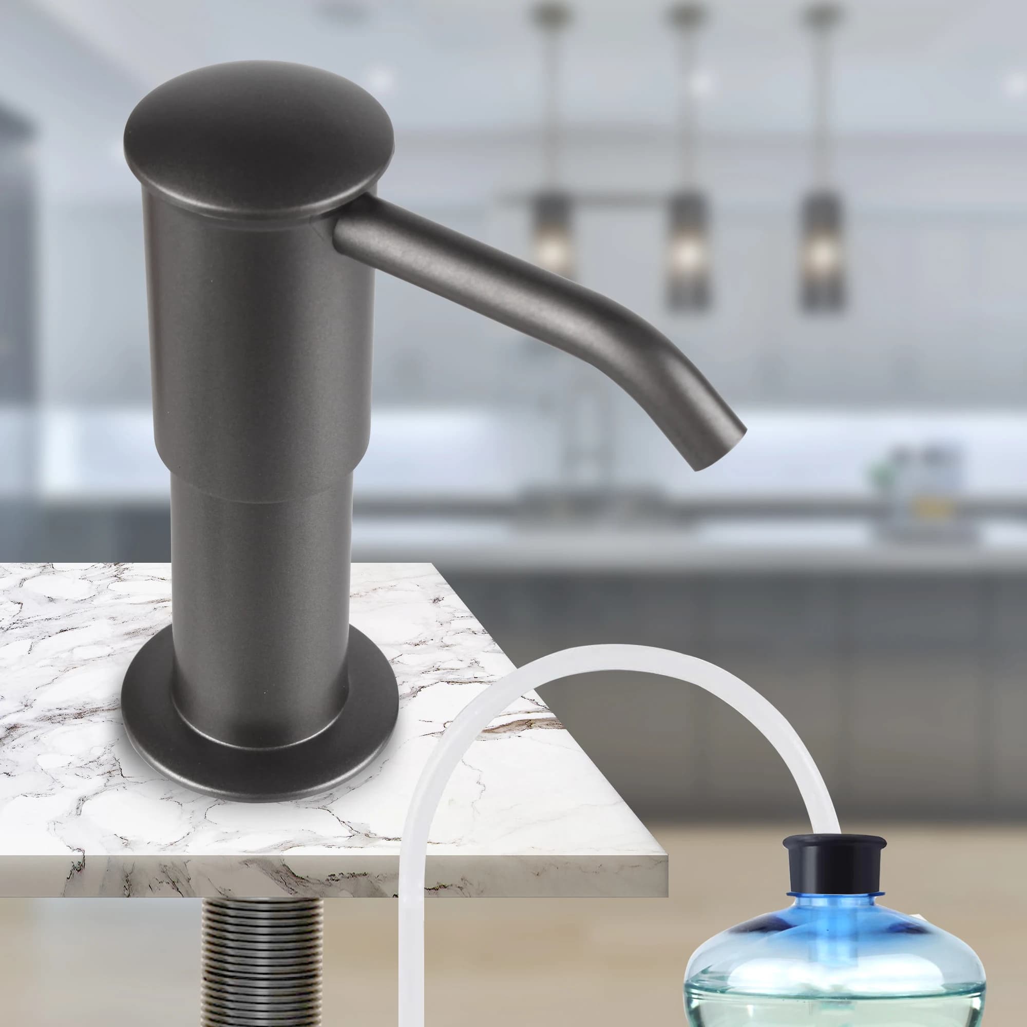 The Big Size (grigio) Dispenser di sapone per lavello da cucina pompa ABS Dispenser di sapone integrato per lavello da cucina con tubo di prolunga da 1.5m (59 ")