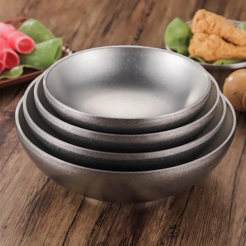Ciotola Vintage Nostalgica in Acciaio Inossidabile a Doppio Strato per Ramen, Noodle, Riso, Zuppa, Insalata e Noodle Freddi