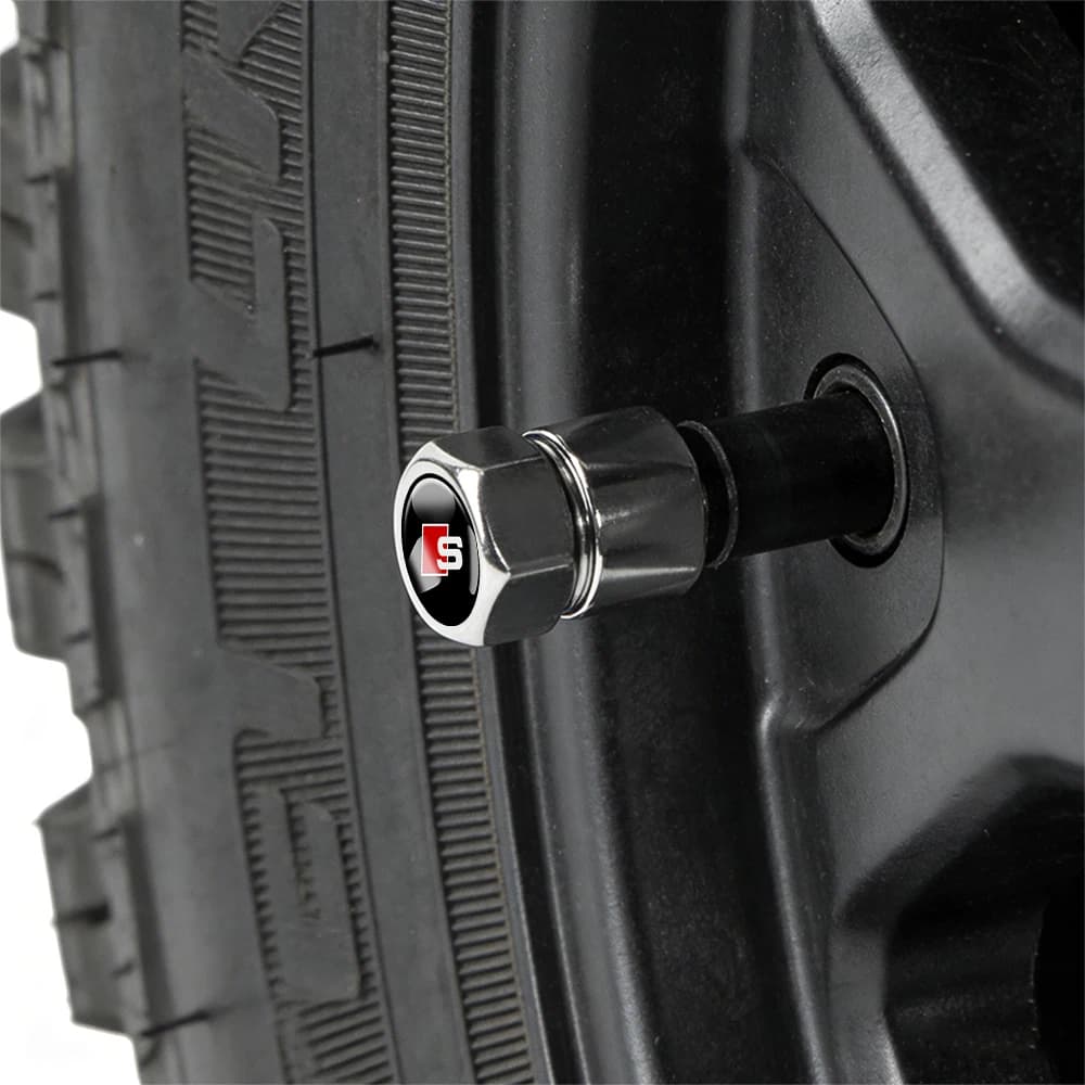 4 Pezzi Tappi Valvola Pneumatici Auto in Alluminio con Diamante, Copertura Ermetica Impermeabile Antipolvere per Audi Quattro S RS Sline, Accessori Auto