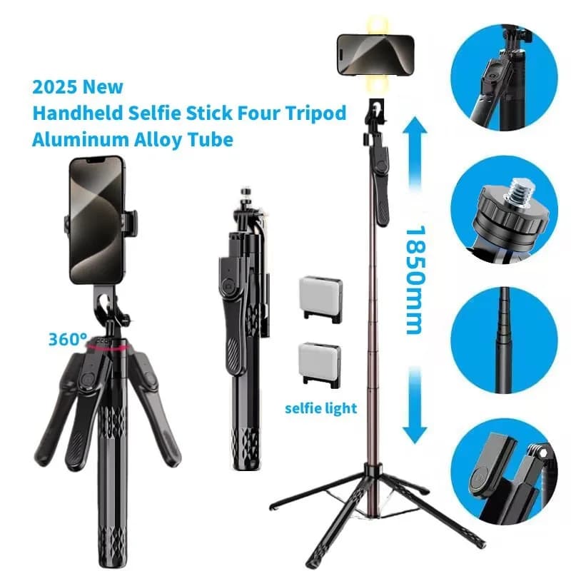 Treppiede per selfie stick da 1,85 m per iPhone 16 15 14 13 Pro Max Telefono Android con supporto per telecomando Gimbal portatile 360 ° rotazione