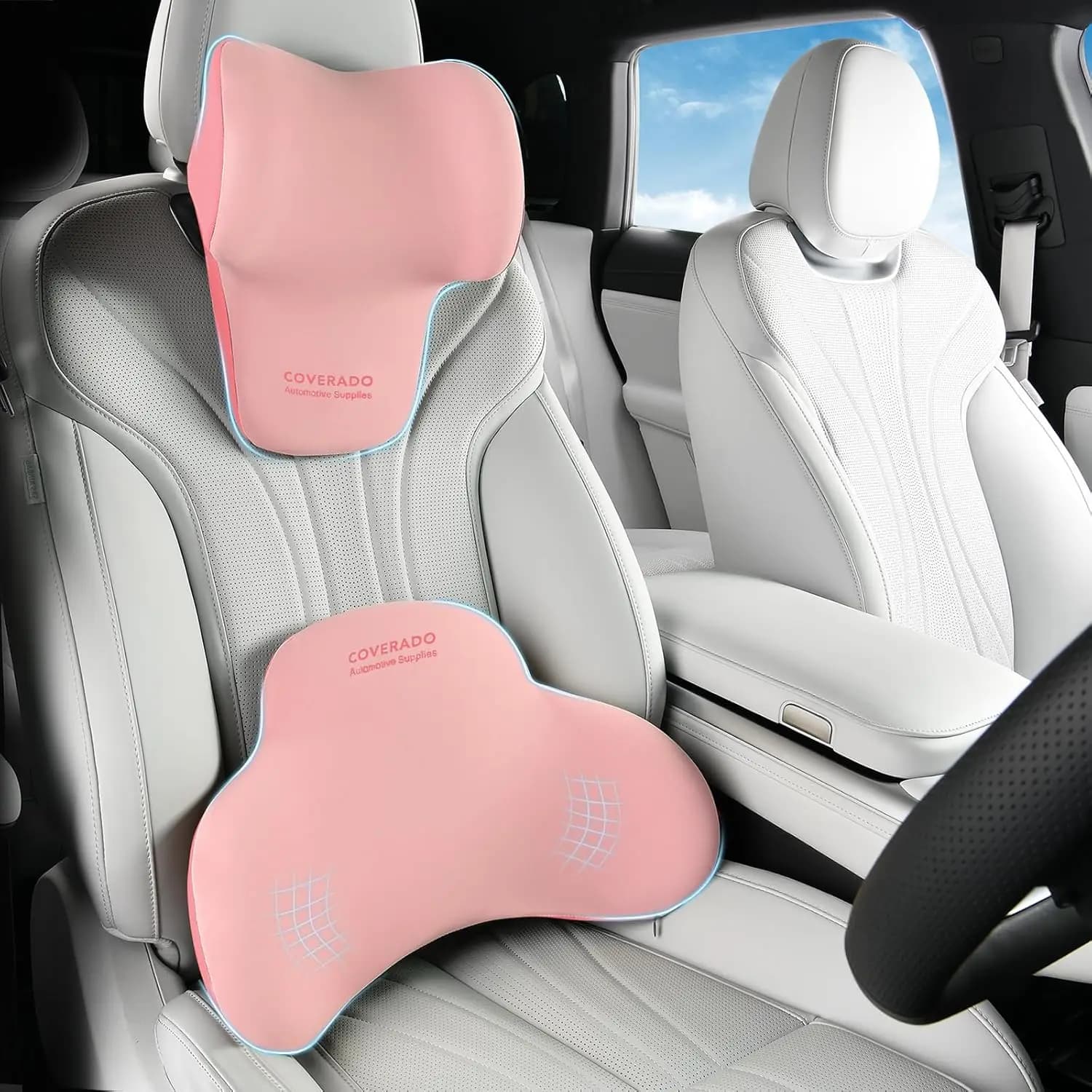 Cuscino Ergonomico in Memory Foam per Auto e Sedia da Ufficio, Allevia il Dolore Sciatico, al Collo e al Coccige - Beige