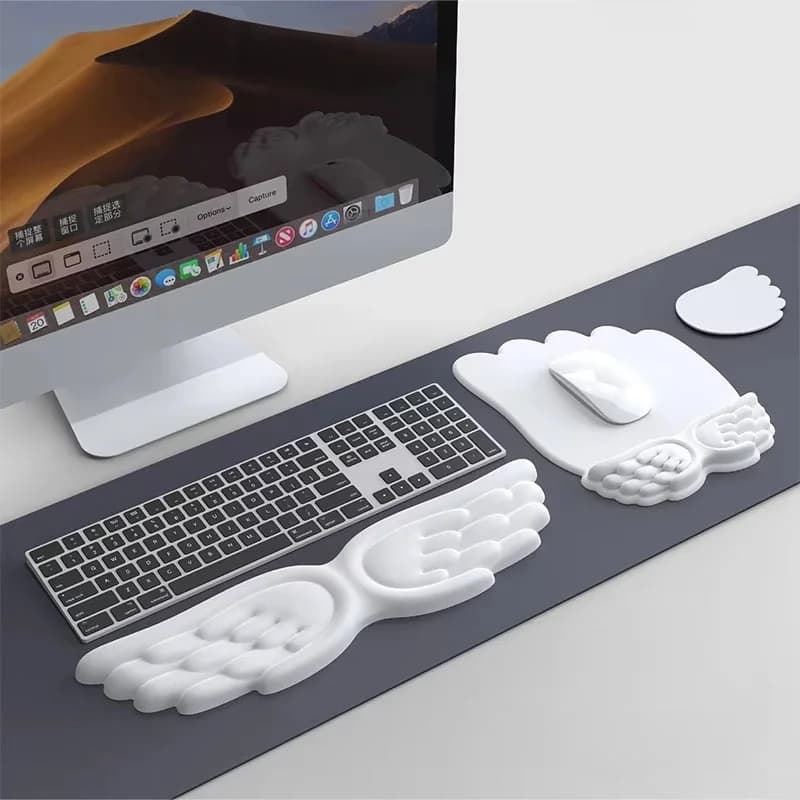 Poggiapolsi per tastiera e mouse, poggiapolsi per mouse in memory foam con ala d'angelo, supporto ergonomico antiscivolo per computer portatili da gioco da ufficio