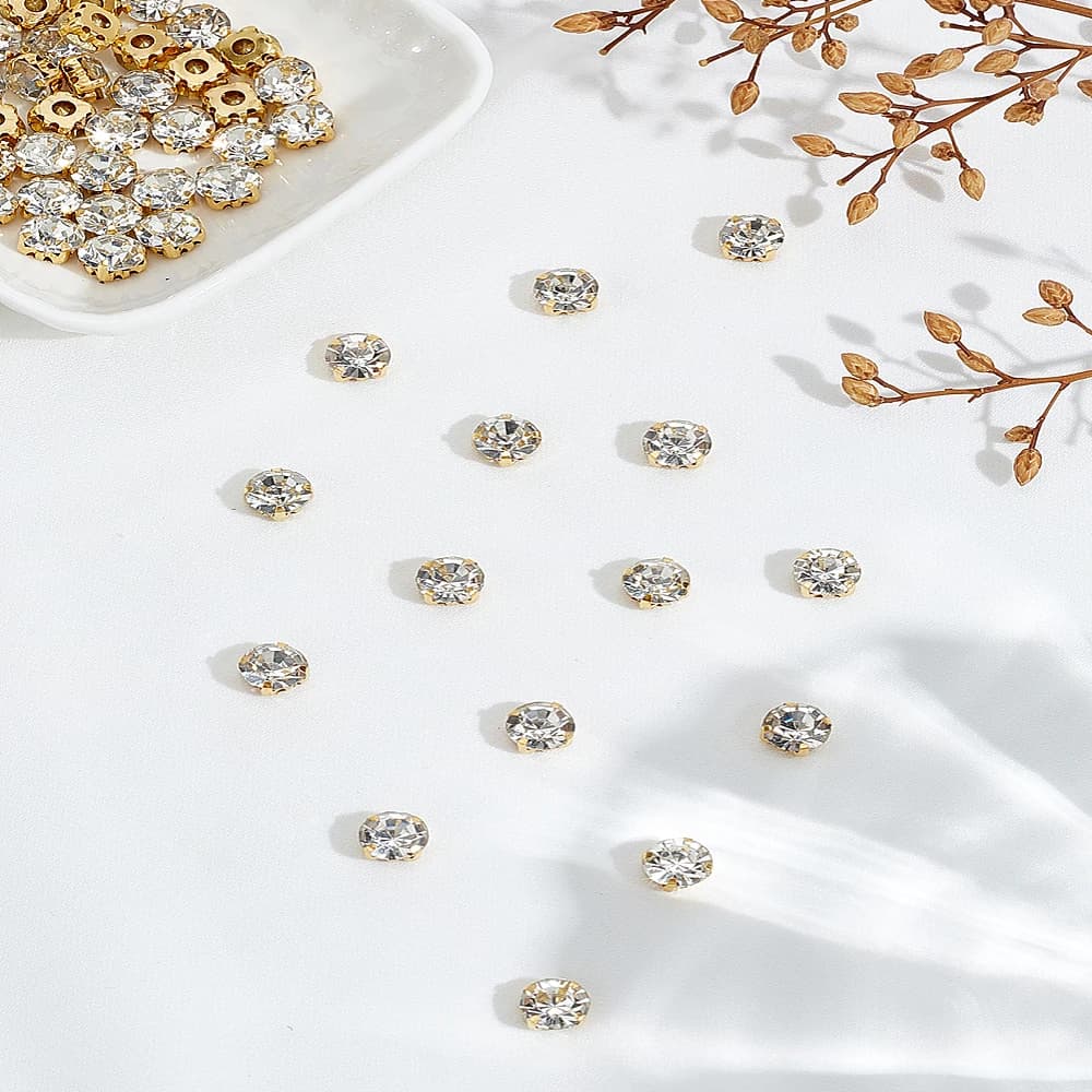 1 Bag Sew on Rhinestone Glass Rhinestone with Iron Prong Settings Garments Accessories Faceted Flat Round 8x8x5.5mm Hole: 1mm