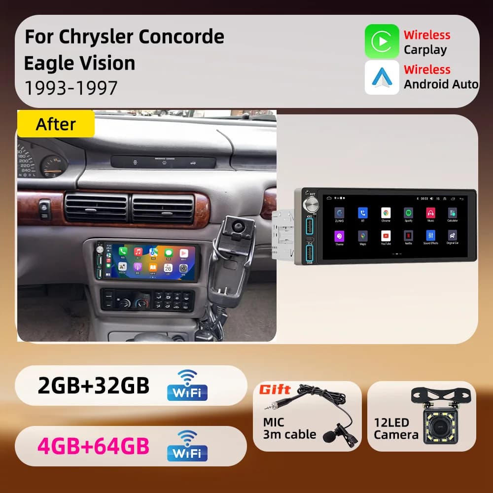 For Chrysler Concorde Eagle Vision 1993-1997 6.86" Carplay 1din Head Unit Android Car Radio Autoradio Car Multimedia GPS Stereo