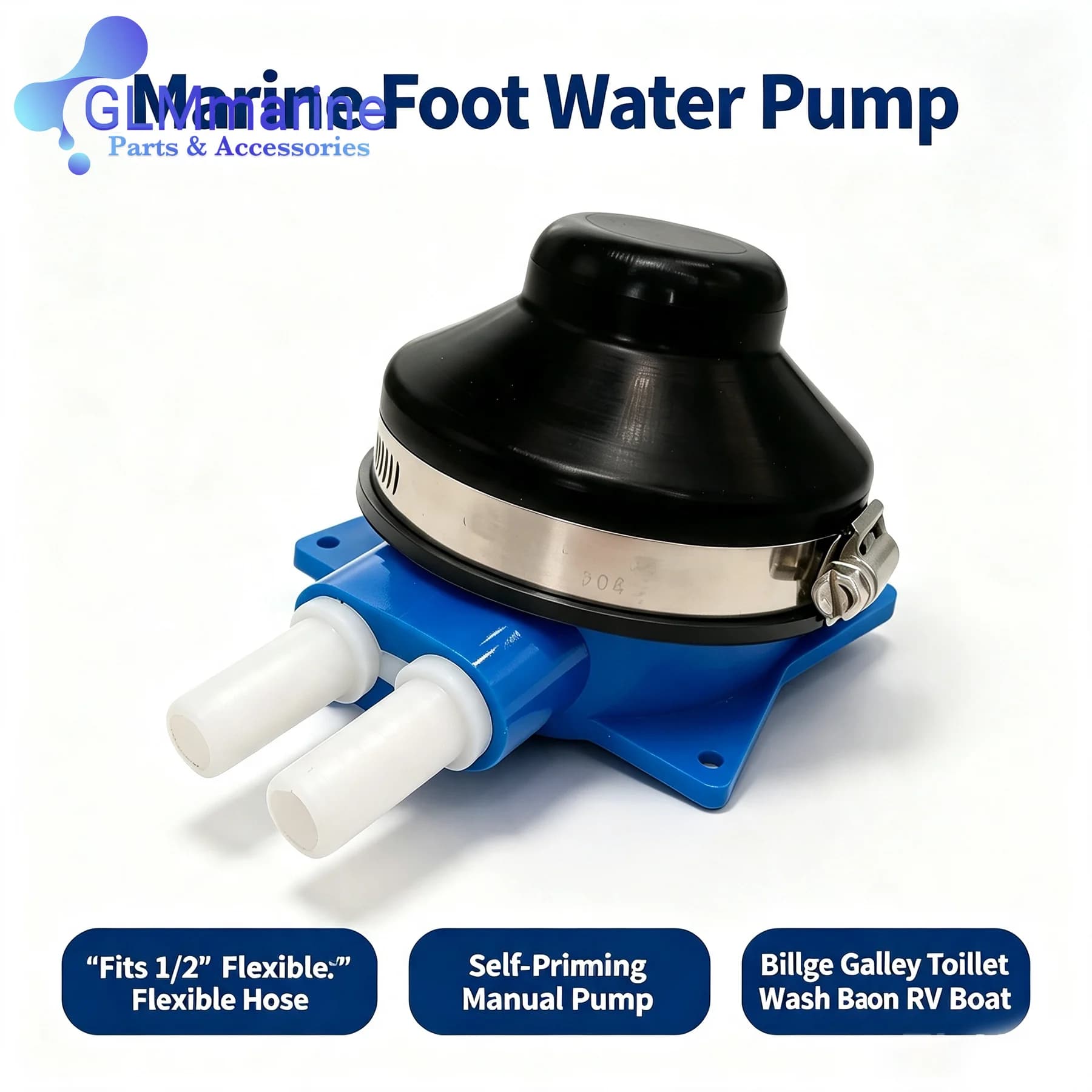Marine Foot Water Pump 1/2" Flexible Hose Rubber & Nylon Self-Priming Manual Pump for Boat RV Galley Toilet Wash Basin