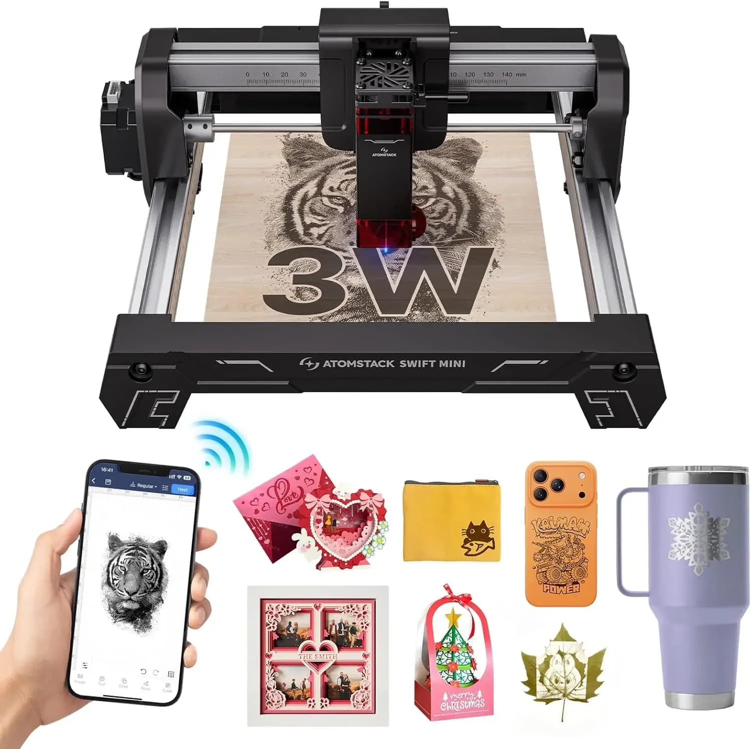 ATOMSTACK Swift Laser Engraver 3W for Beginners, Desktop Laser Cutting Machine Fully Preassembled, Working Area 135×145mm, Precision 0.04mm
