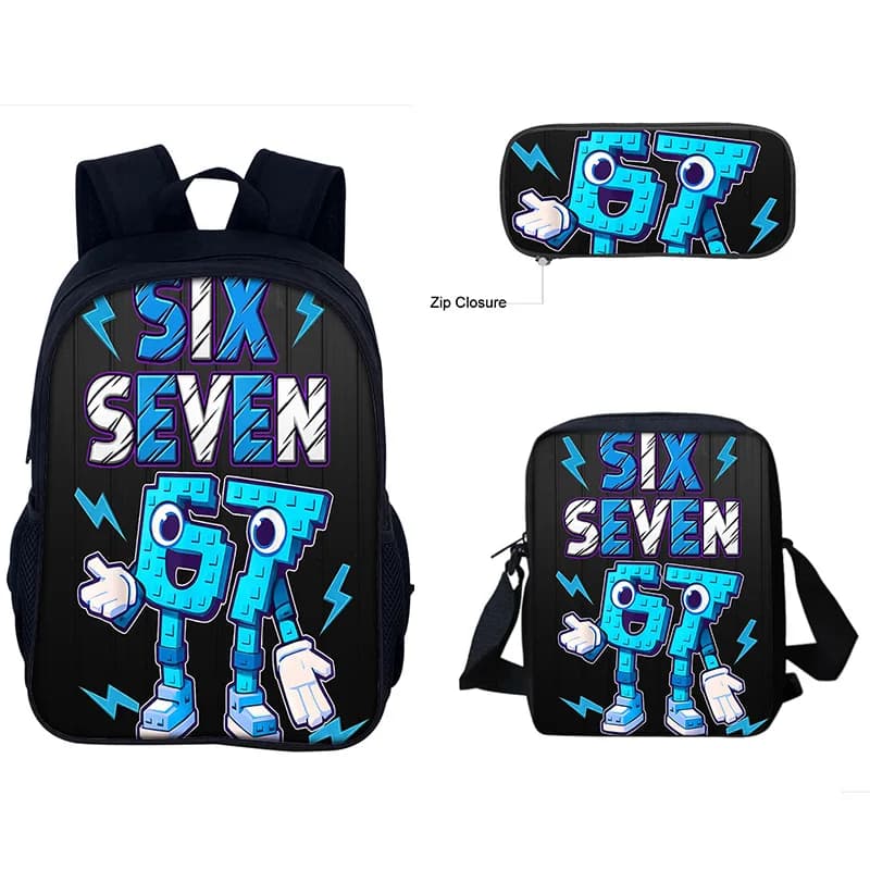 67,Six Seven 3 pcs set Child School Backpack with Shoulder Bag Pencil Bags School Bags For Boys Girls Best Gift