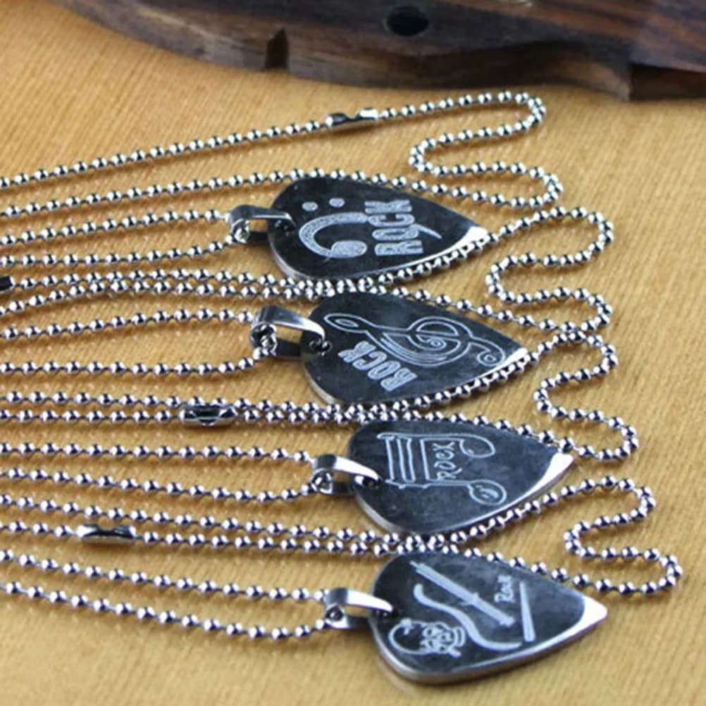 Collana con plettro da chitarra in acciaio inossidabile, ciondolo con cordino nero lucido e prolunga per musici e chitarristi, regalo, gioielli alla moda
